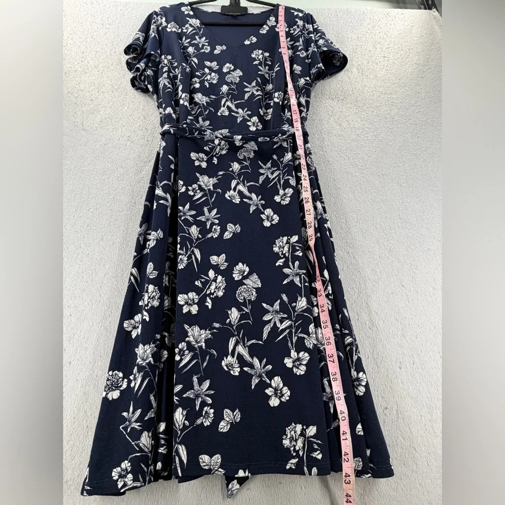 41 Hawthron Dress Womens 2X Navy White Flutter‎ Sleeve Botanical Garden Office